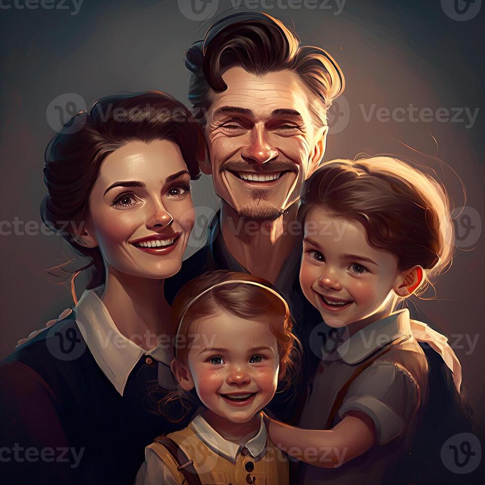 Happy family. Family portrait, mom, dad and children. photo