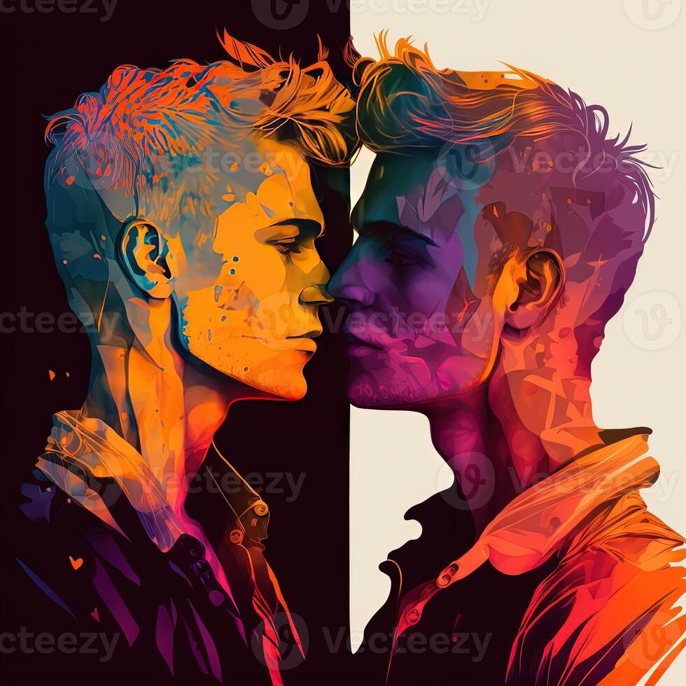 Love lgbtq concept. Young man gay couple lgbtq concept. Bright colors. photo