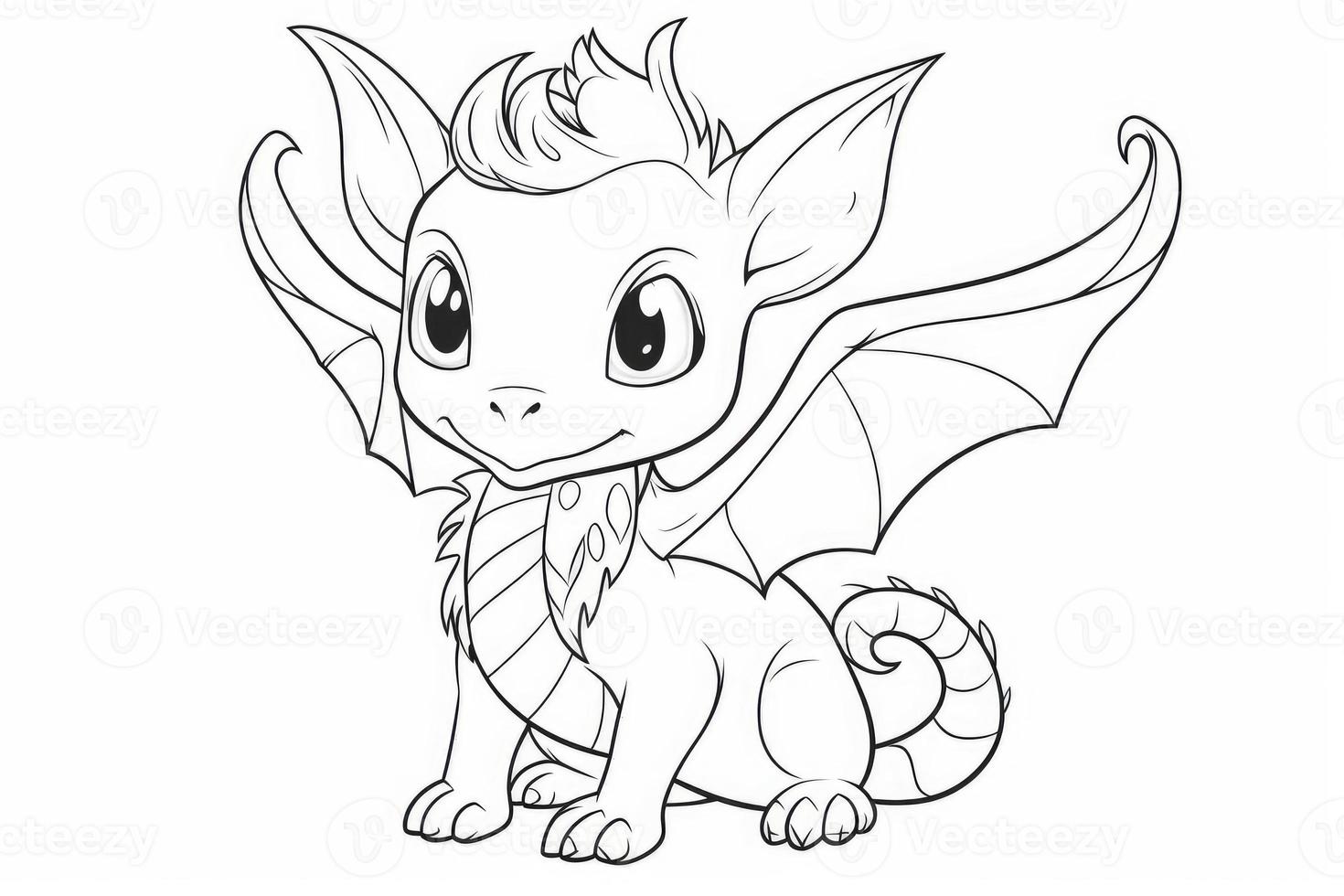 Cute baby dragon with big eyes. Generate Ai photo