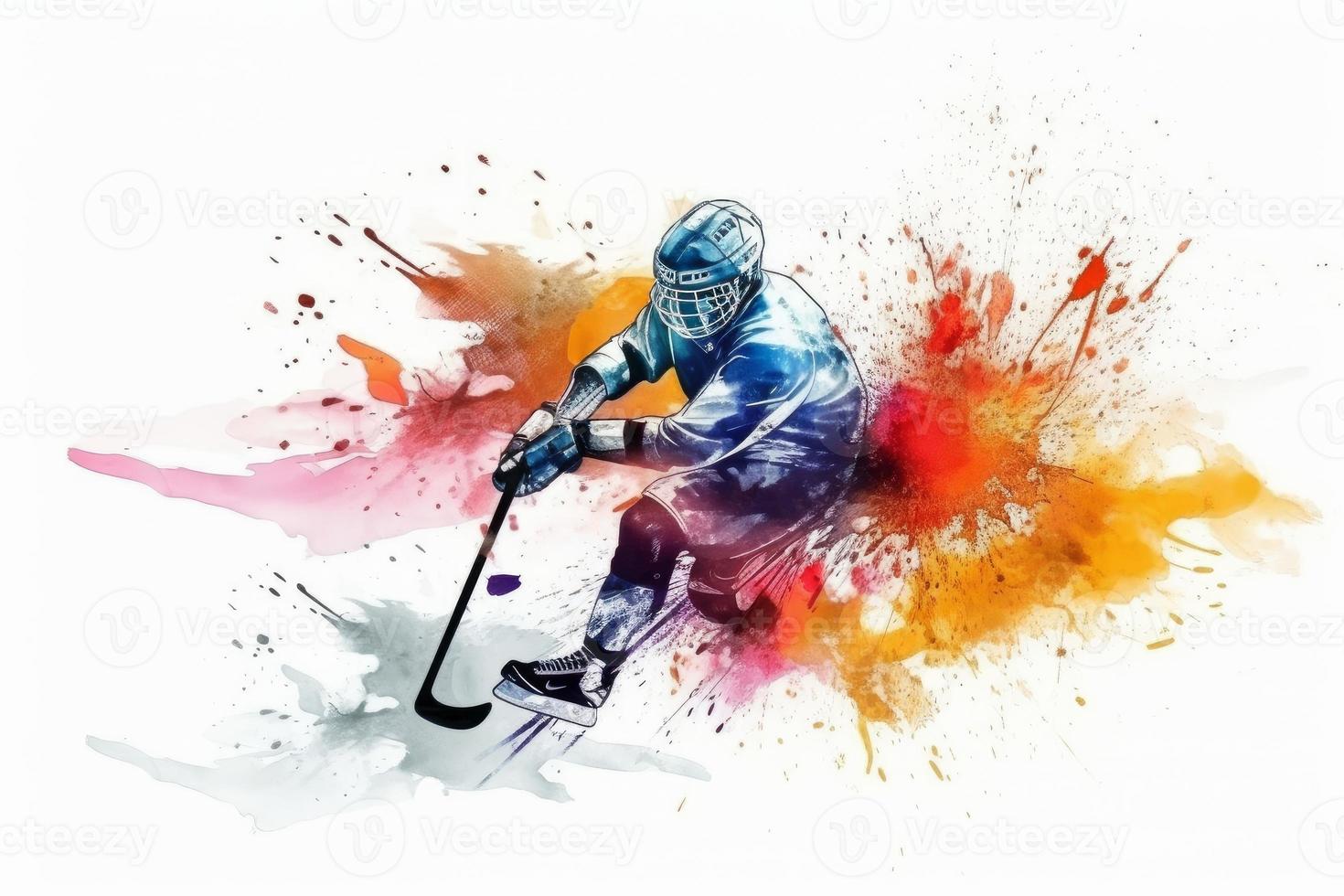 Hockey watercolor player. Generate Ai photo