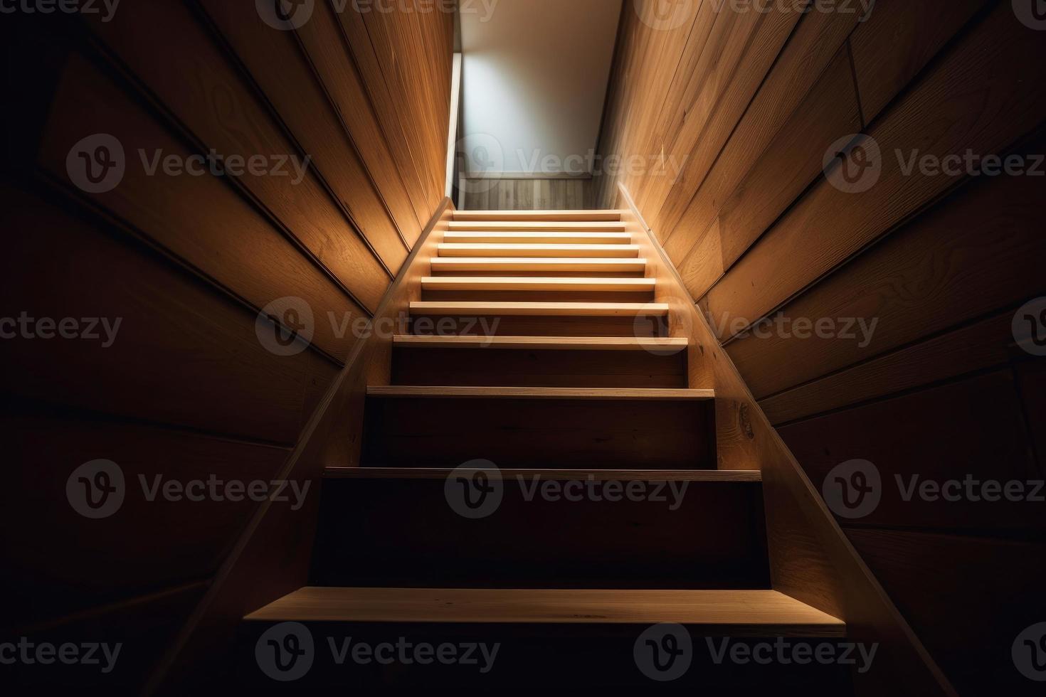 antiguo de madera escalera. generar ai foto