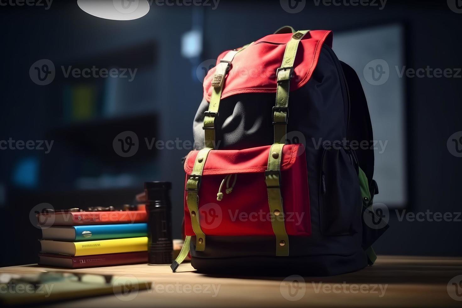 rojo mochila espalda a escuela. generar ai foto