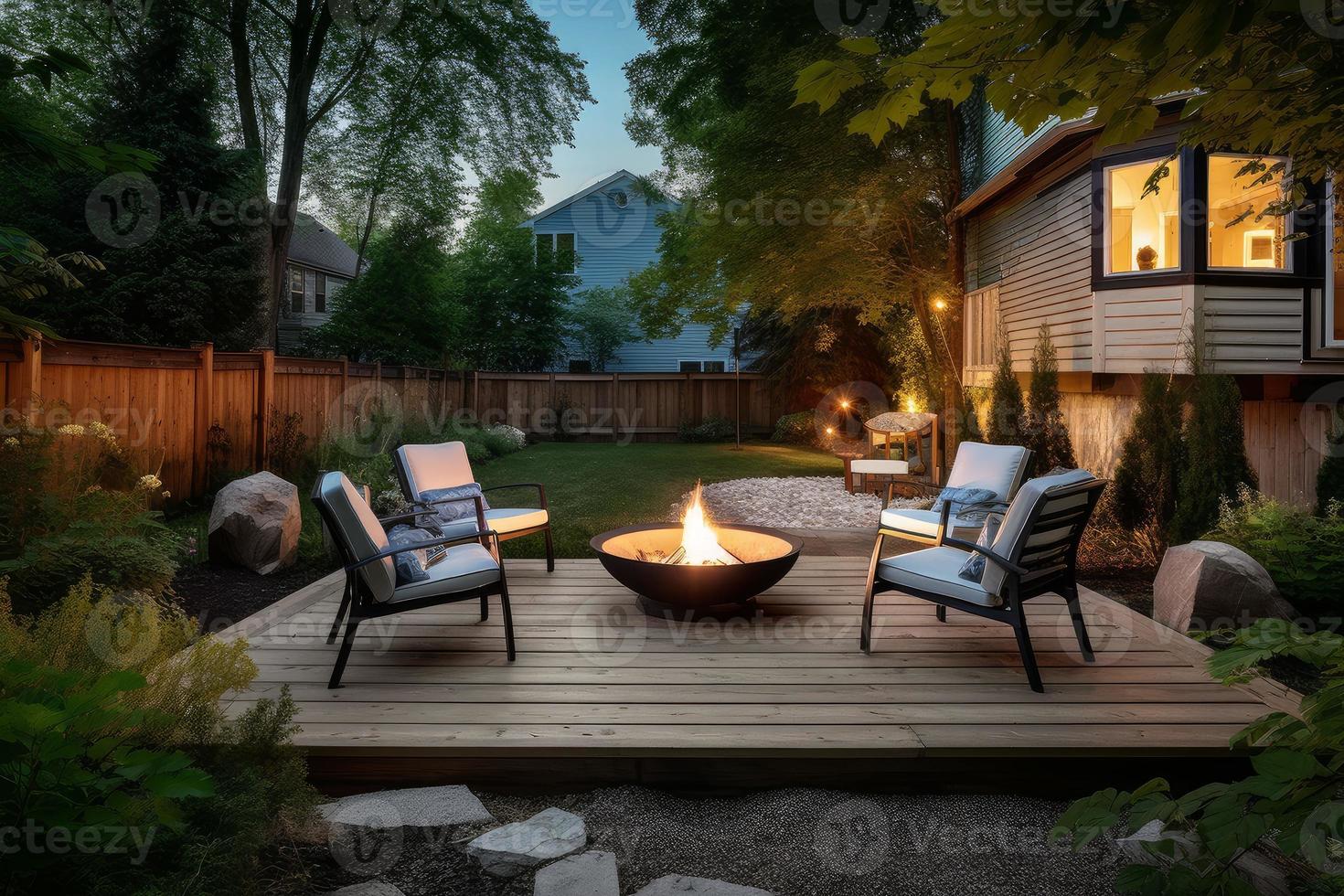 Backyard fire pit. Generate Ai photo