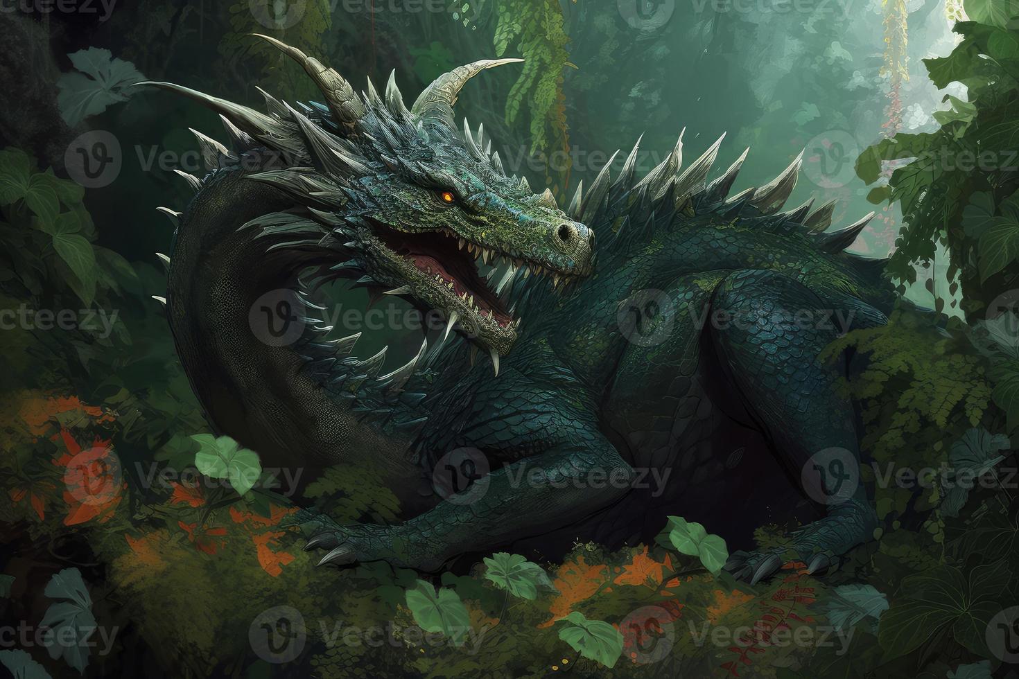 Green forest dragon. Generate Ai photo