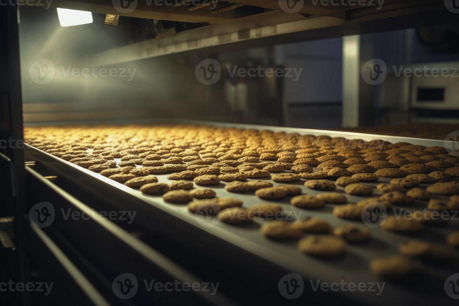 chocolate Galleta fábrica línea. generar ai foto