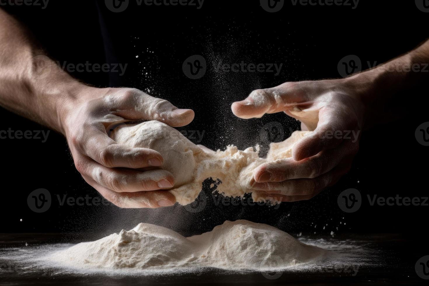 Man hands flour splash. Generate Ai photo