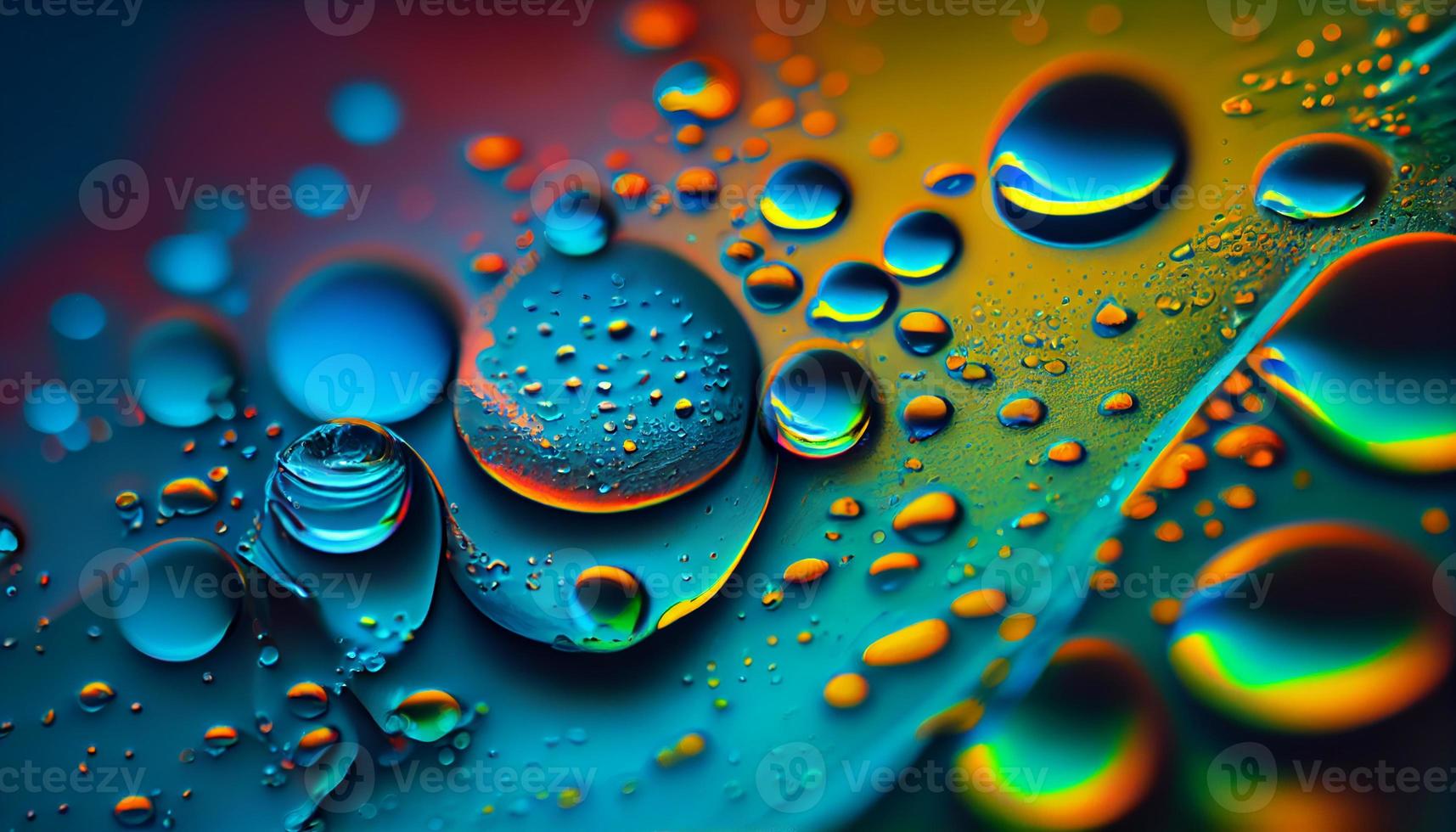Abstract bright colorful background with drops of oil and water in blue and turquoise tones, macro. . Generate Ai. photo