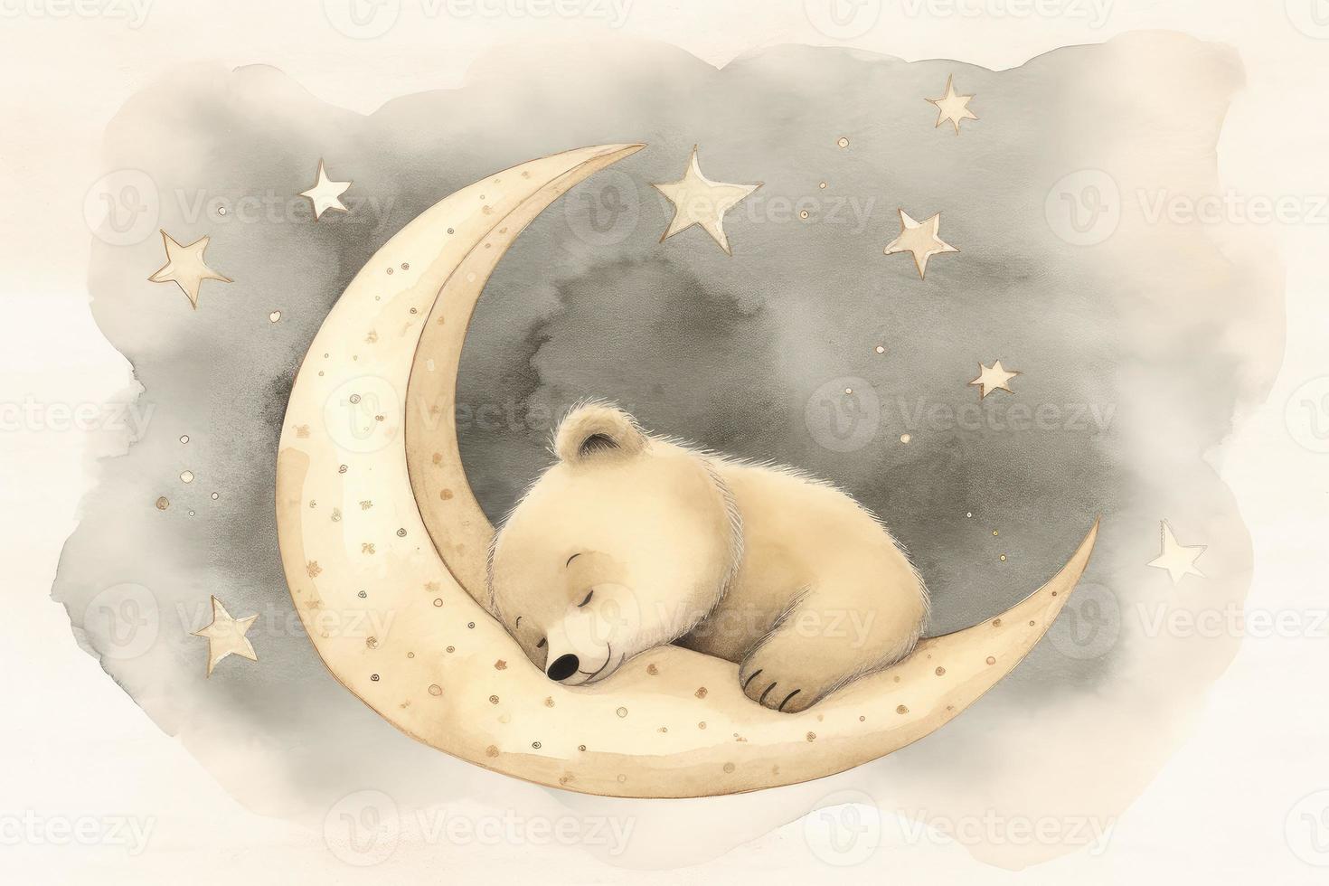 Watercolour bear sleeping. Generate Ai photo