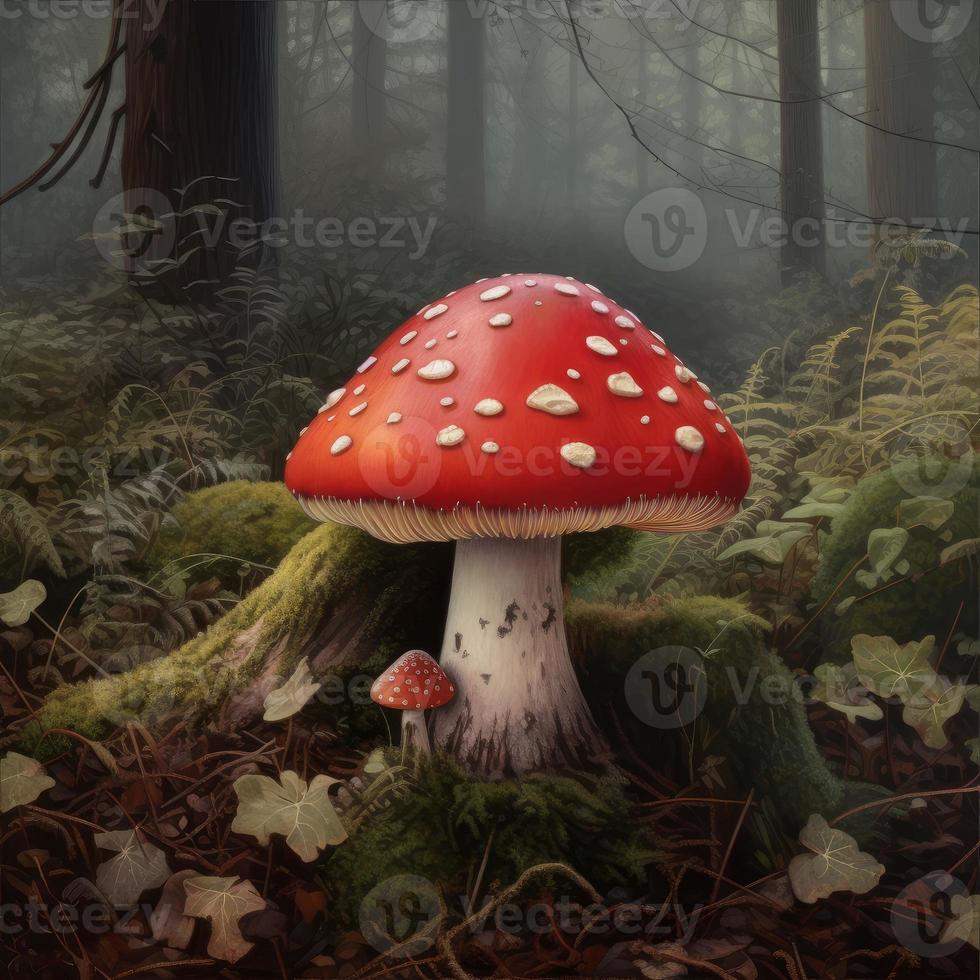 Red toadstool forest plant. Generate Ai photo