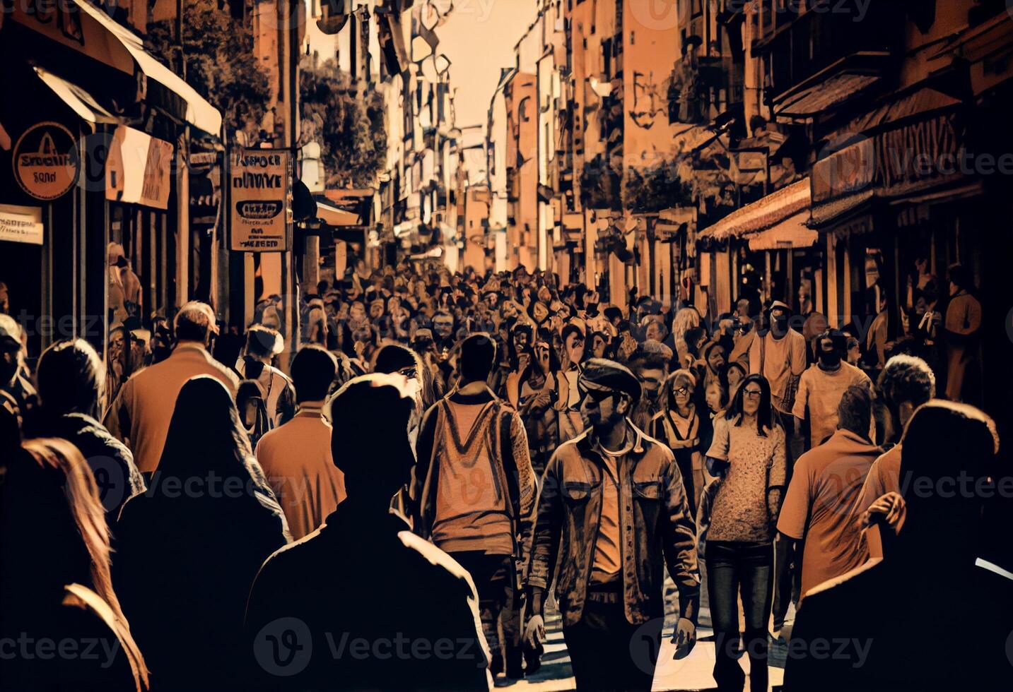 Crowd of people walking street. Generate Ai. photo