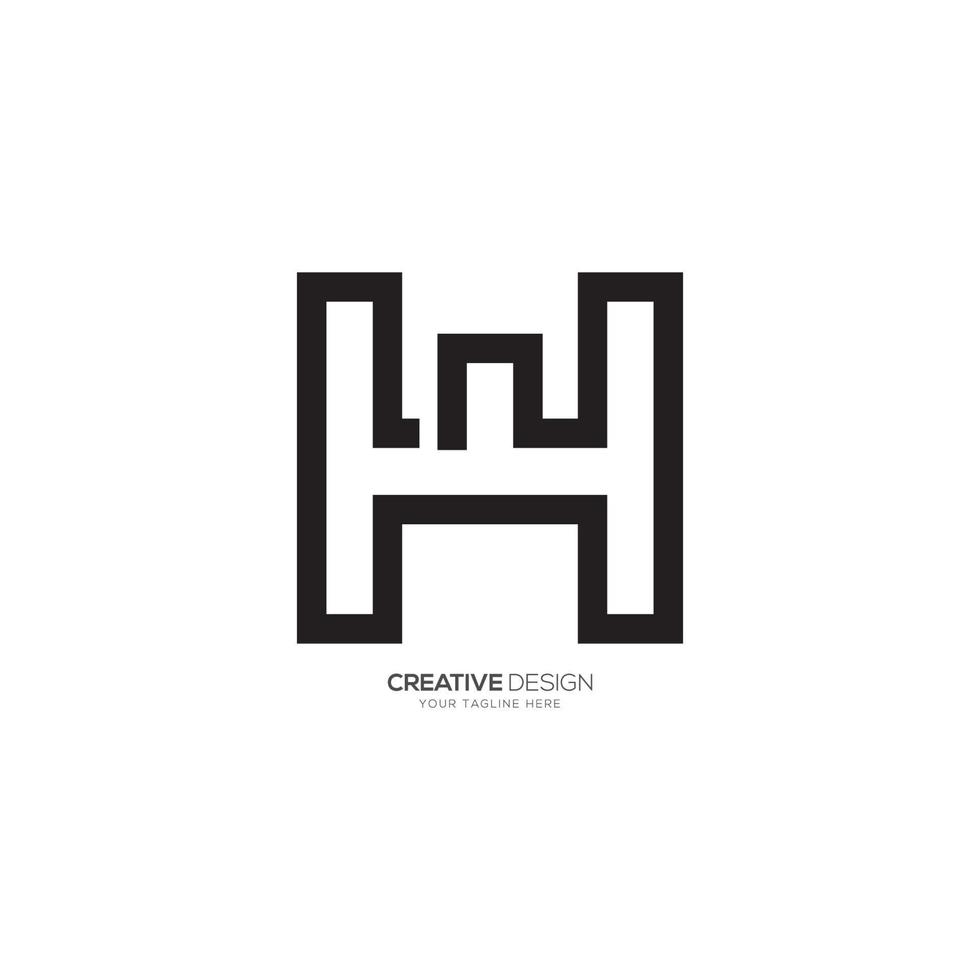 Minimal line art letter W H or H W negative space logo vector