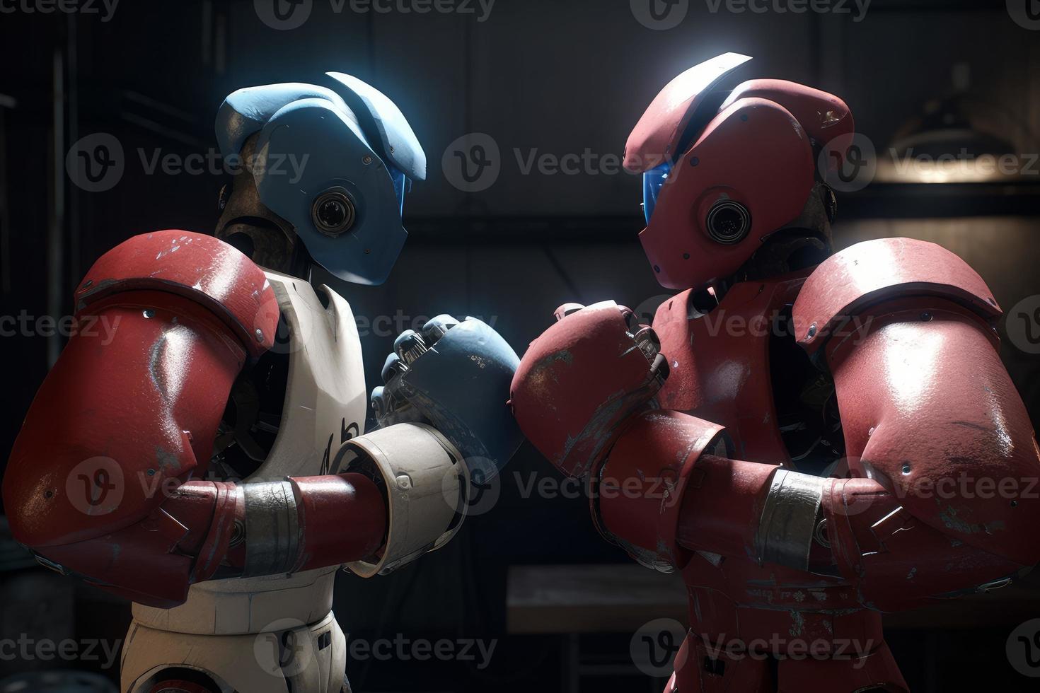 Chipped boxing robots. Generate Ai photo