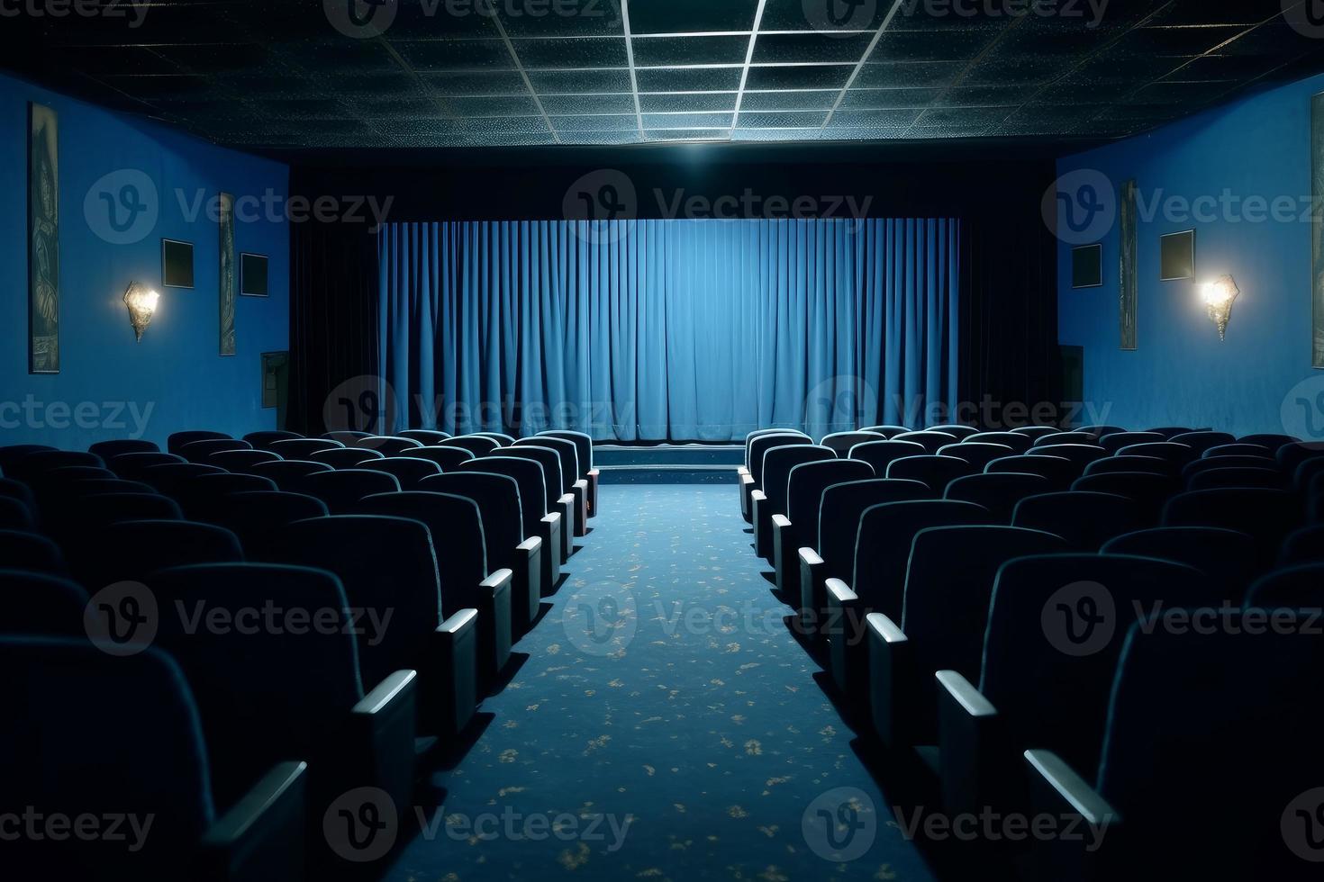 Movie theater blue velvet. Generate Ai photo