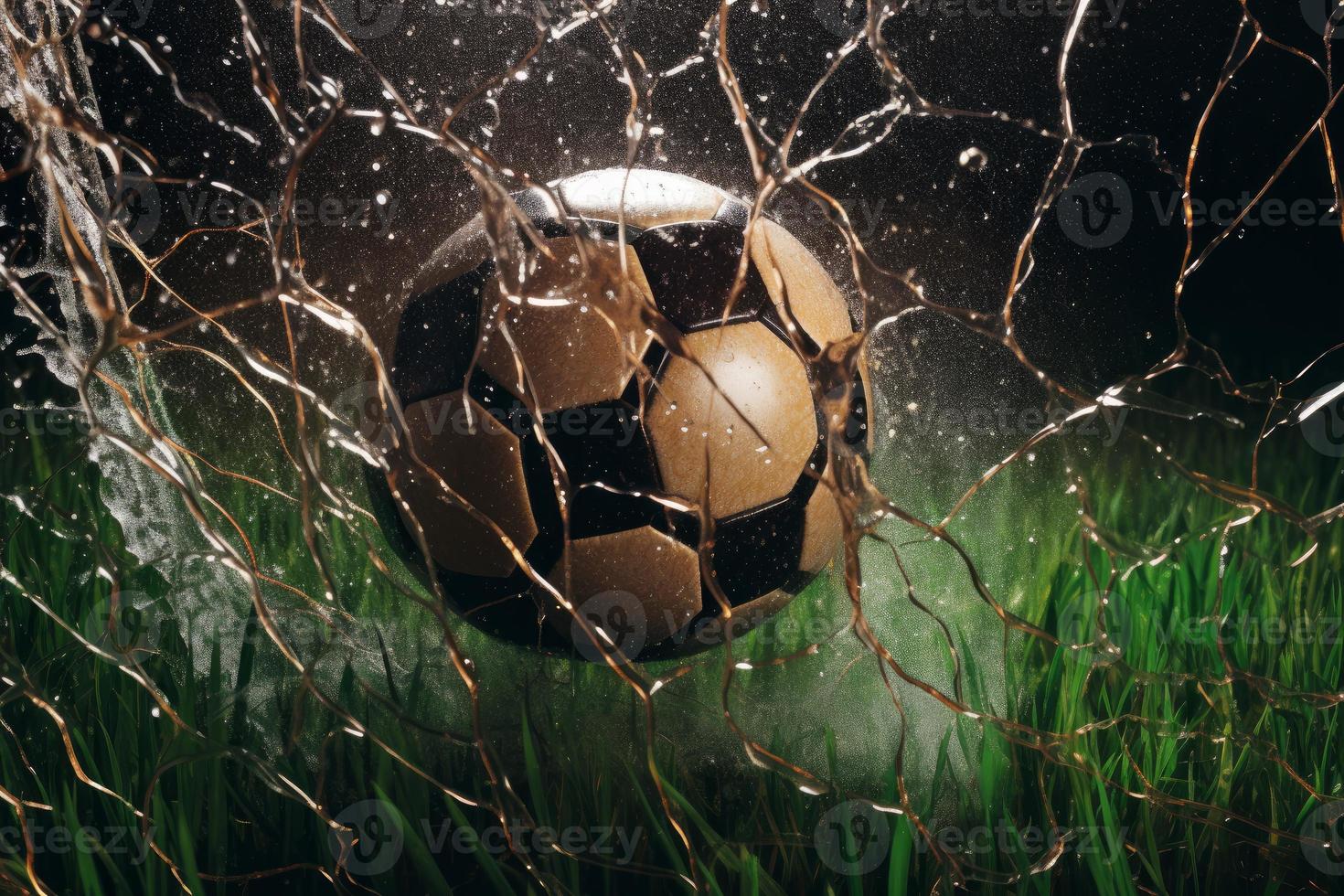 Soccer ball in net. Generate Ai photo