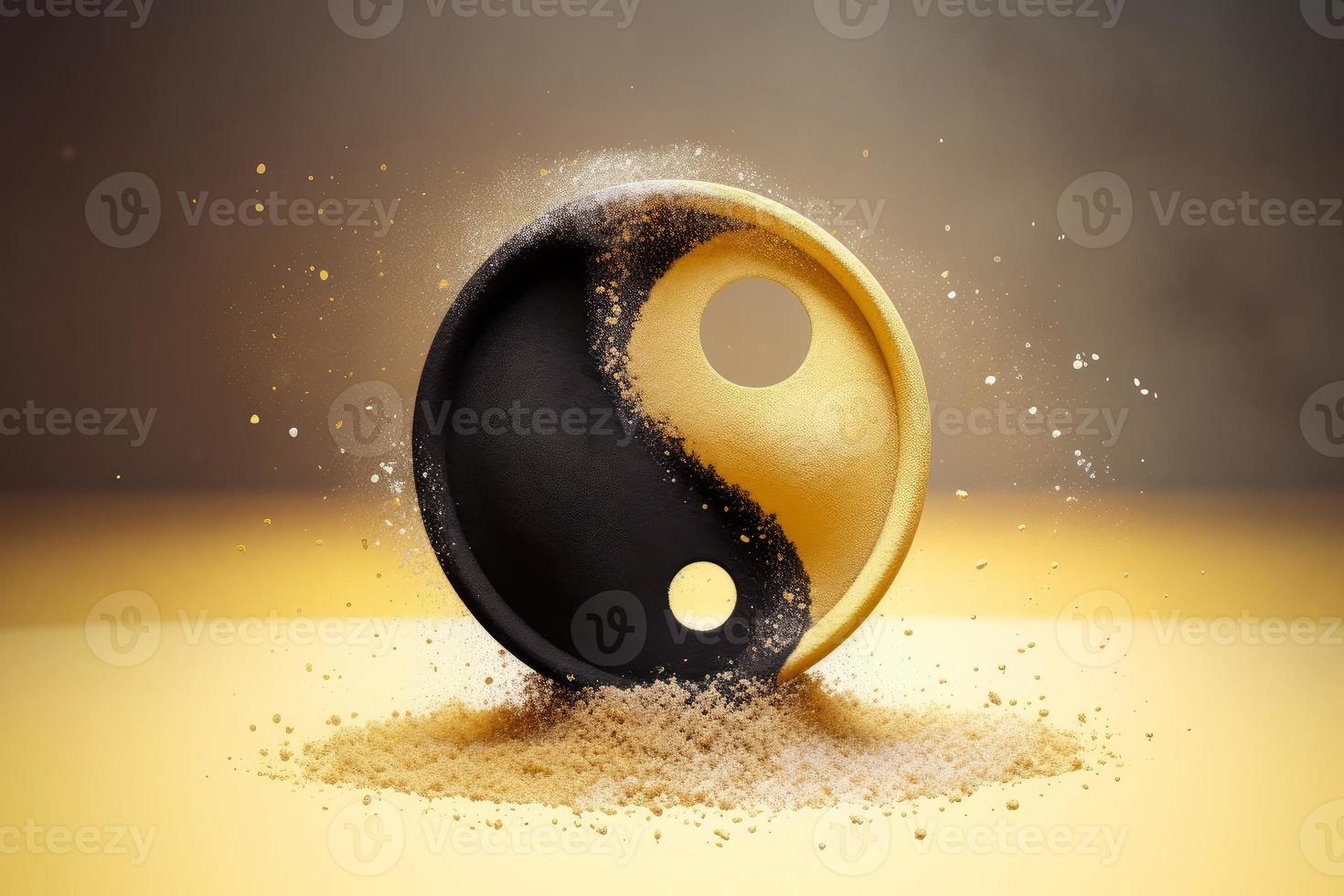Yin yang on desert sand. Generate Ai photo