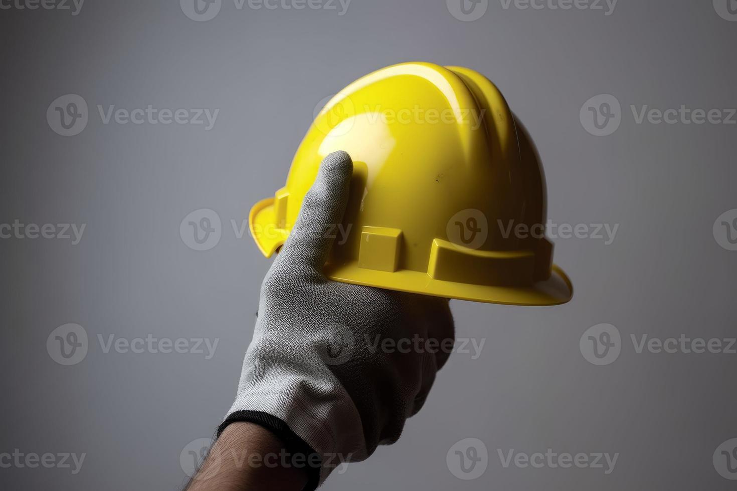 Male hand with yellow helmet. Generate Ai photo