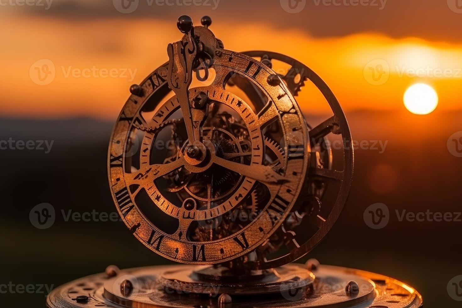 Zodiac clock at sunset. Generate Ai photo