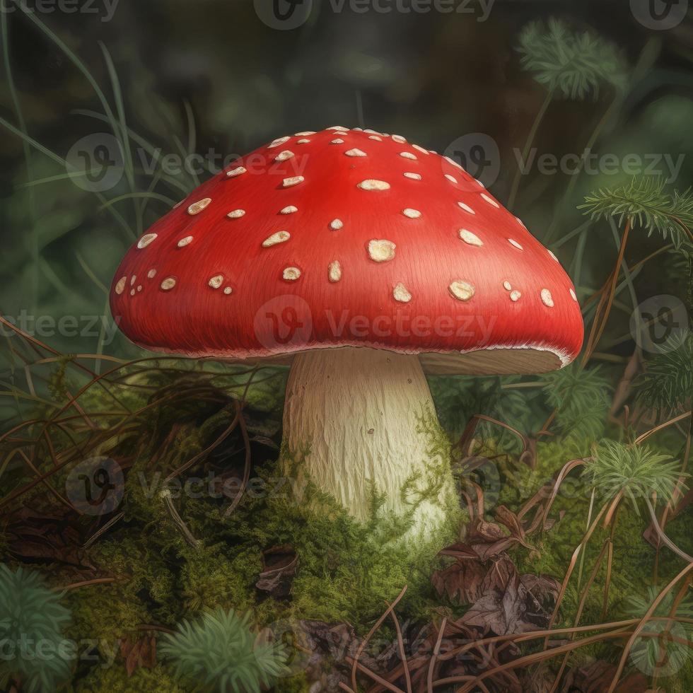 Red toadstool woodland. Generate Ai photo