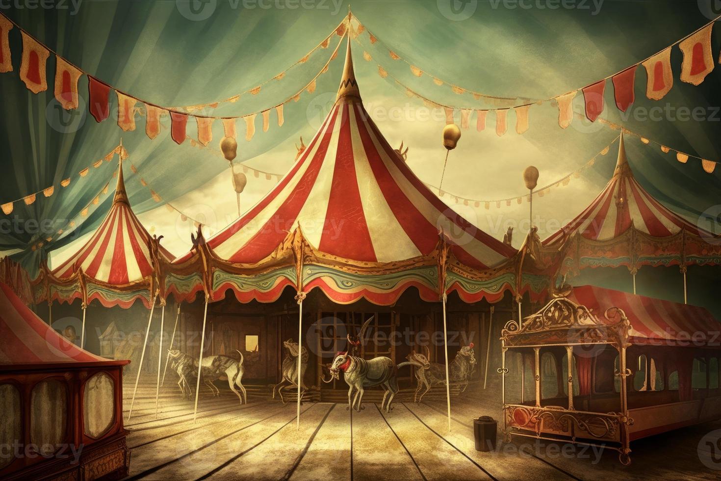 Cute circus vintage card. Generate Ai photo