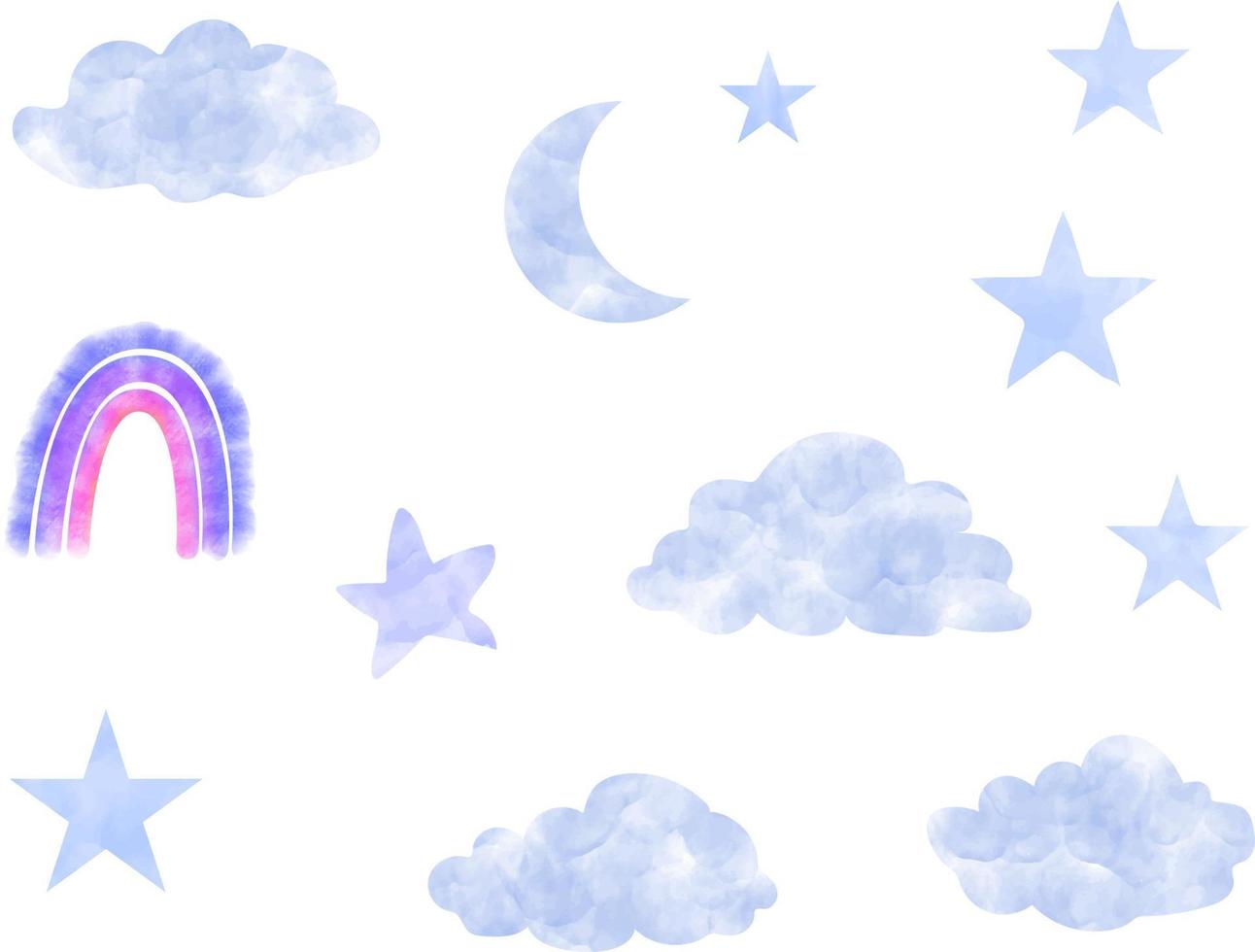 Hand painted watercolor cloud rainbow star vector