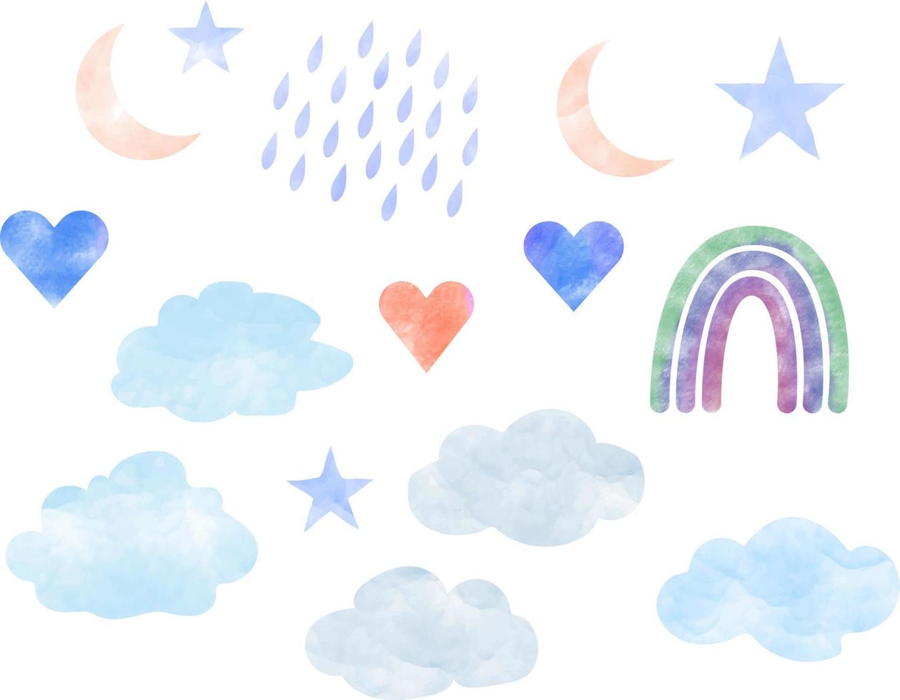 Hand painted watercolor cloud rainbow star vector