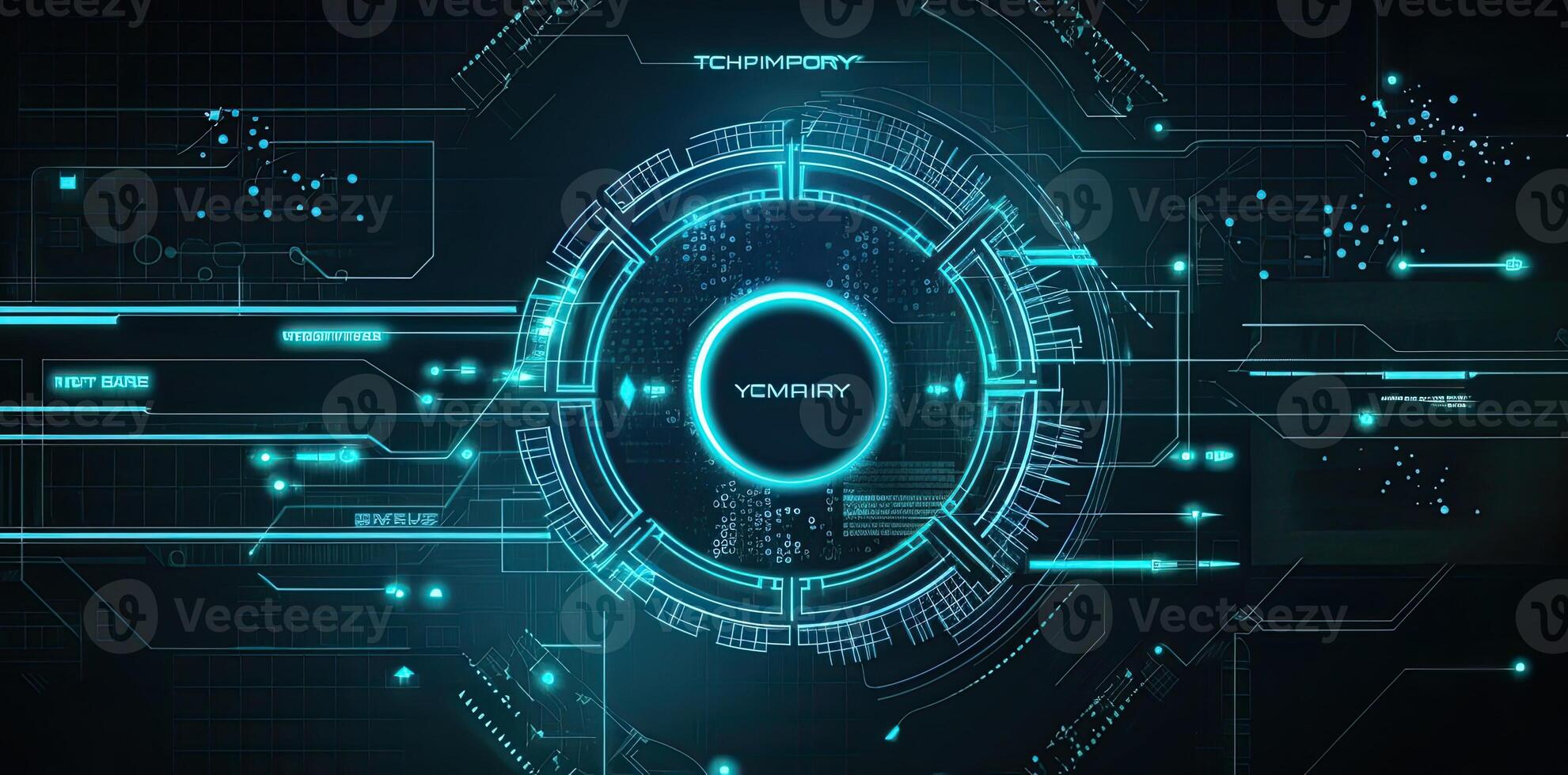 modern technology circle background or abstract image, in the style of rtx on, blueprint, circuitry, lens flare, light navy and sky-blue, Illustration photo