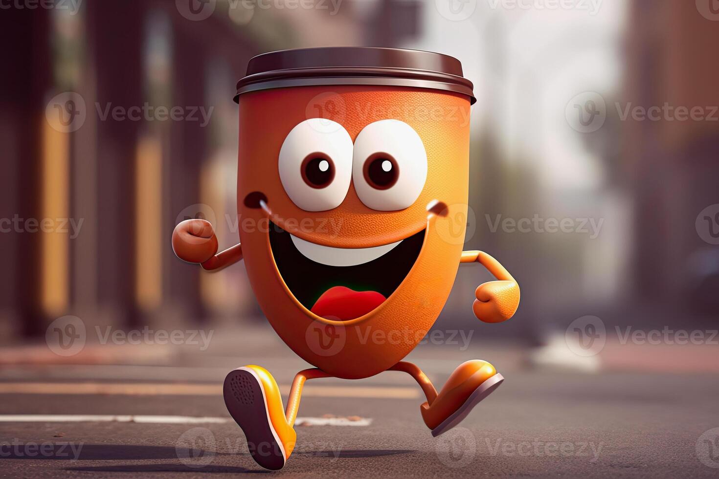 generativo ai ilustración de un linda corriendo café a Vamos personaje foto