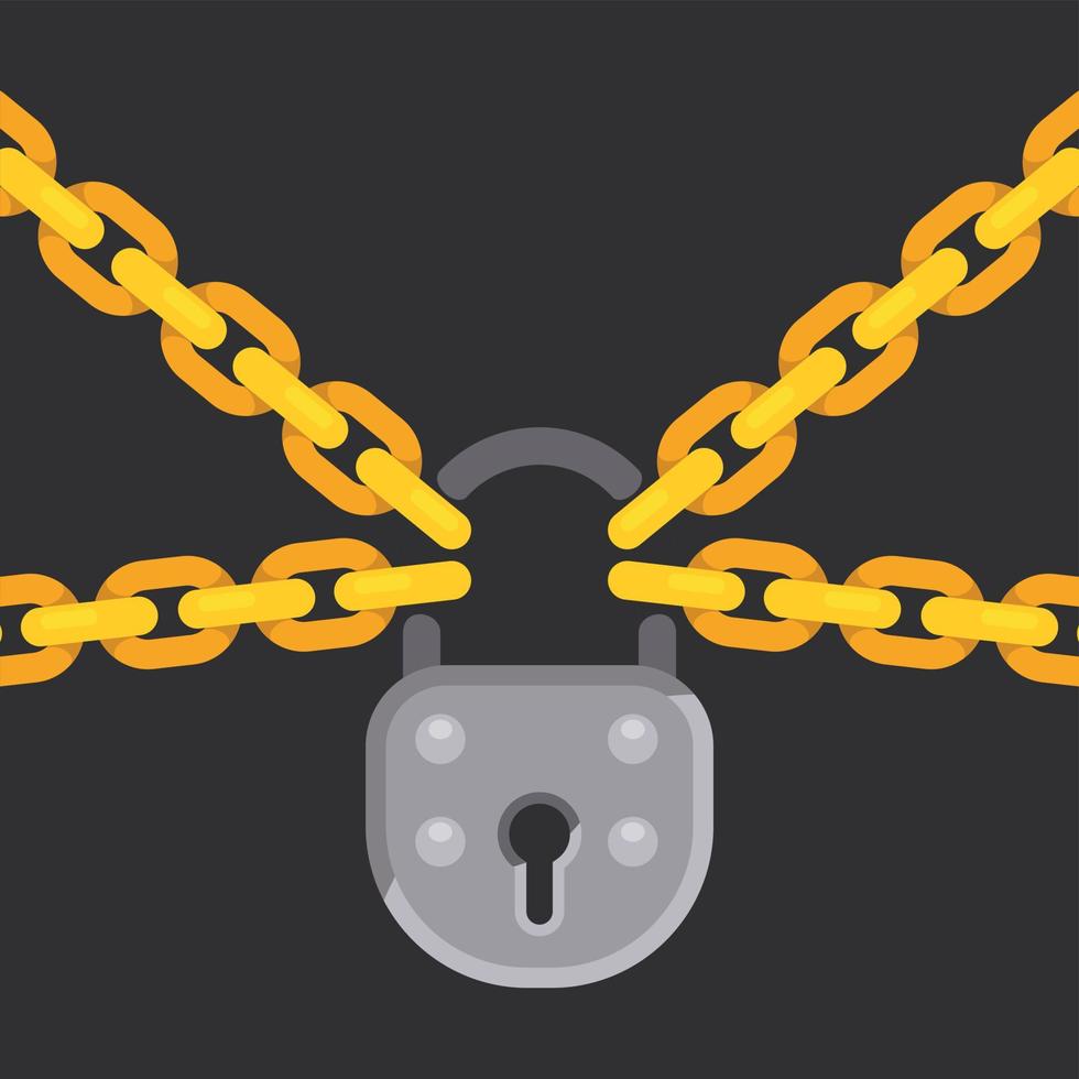 Vector Image Of A Steel Padlock With Golden Chains