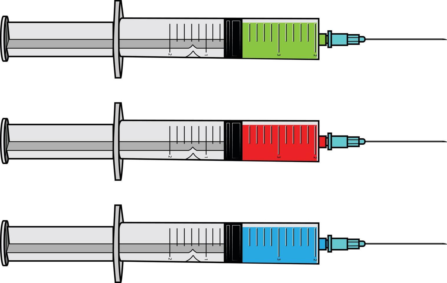 vector imagen de Tres jeringas con de colores líquido