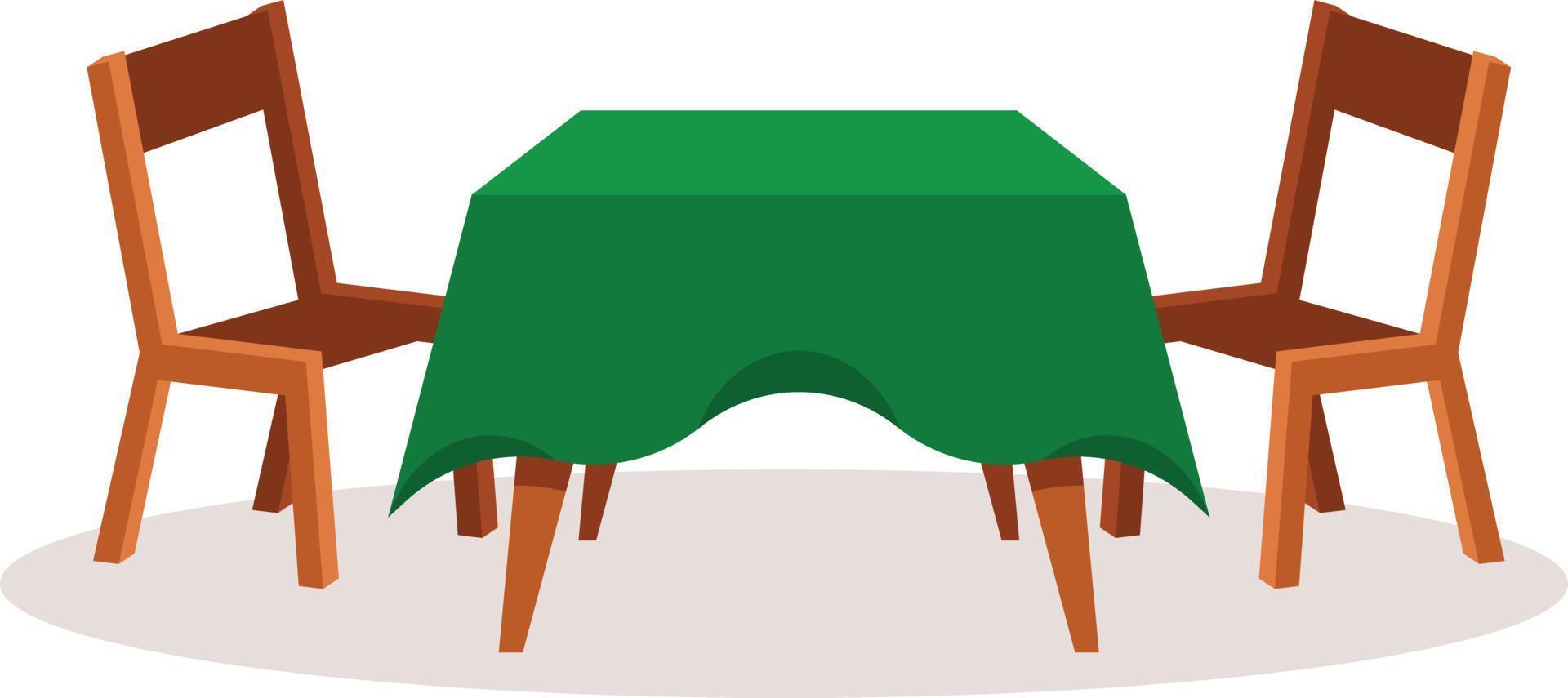 vector imagen de un mesa con verde Manteles y sillas