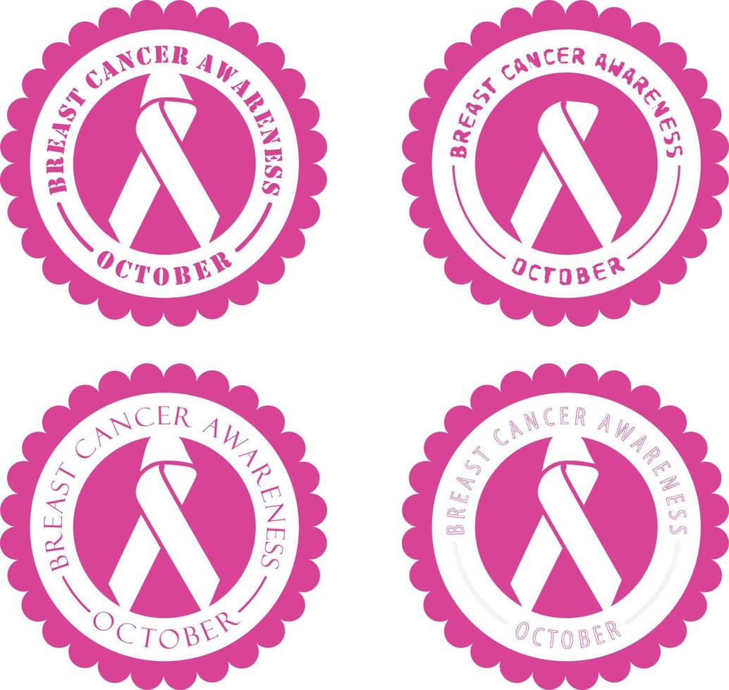 Breast Cancer Awareness Stickers With 4 Different Fonts vector