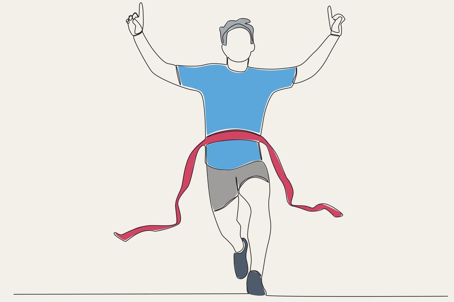 Color illustration of a man winning a race while holding up his index finger vector