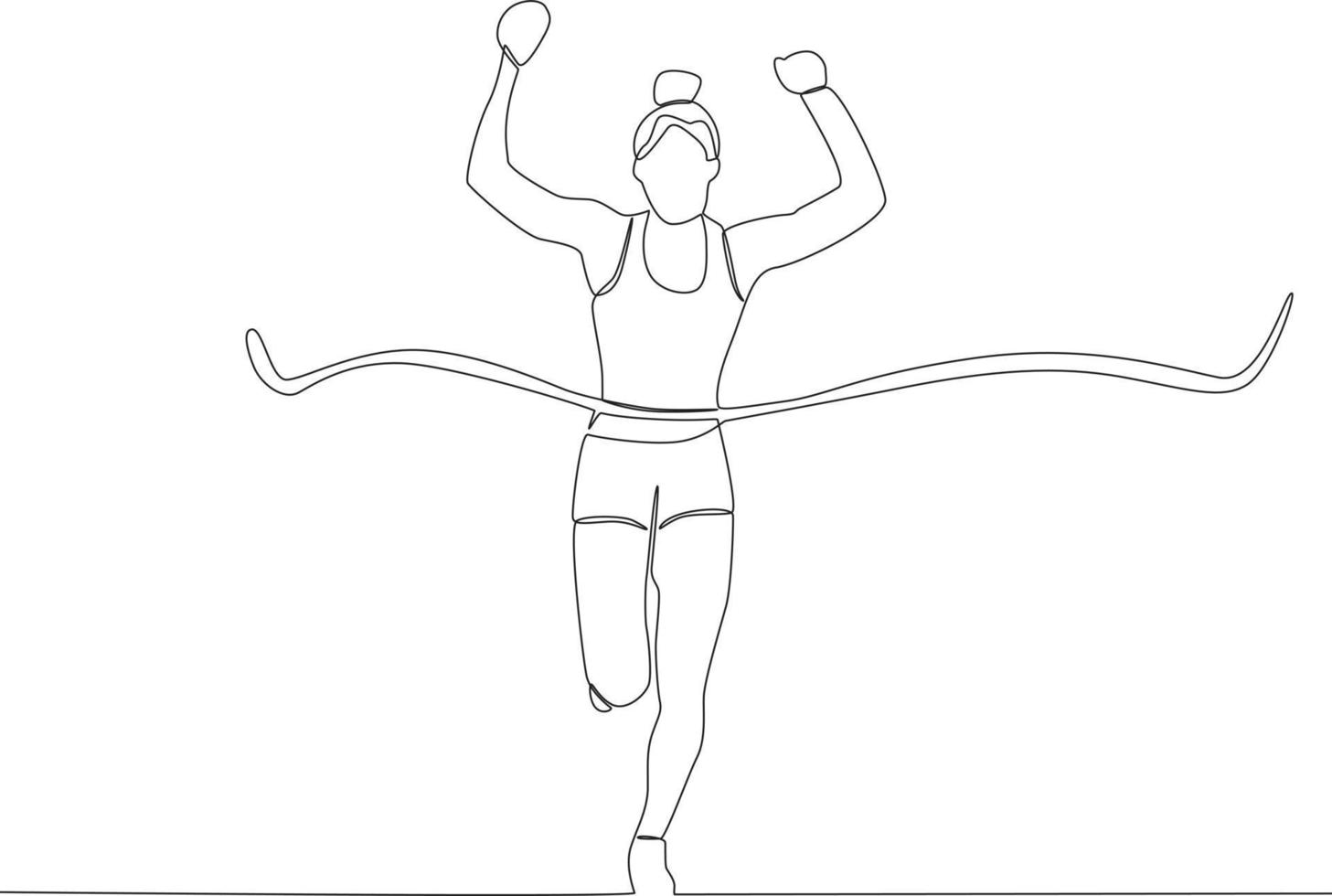 A happy female runner raises her hand to the finish vector