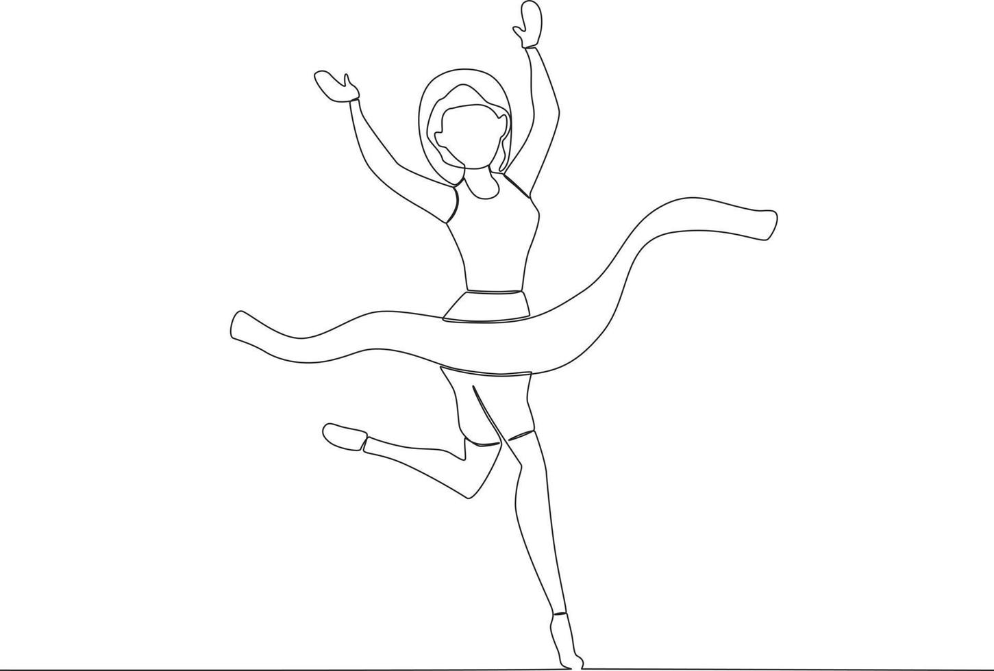 A female runner is excited to reach the finish line vector