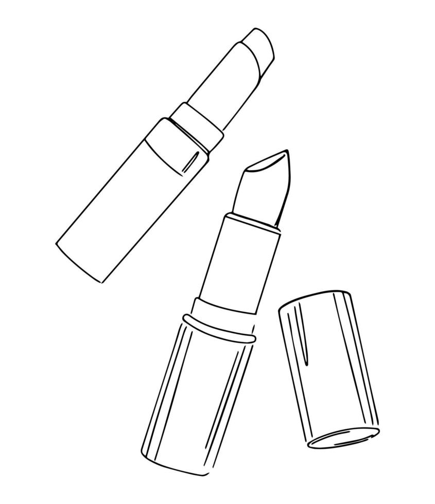 Hand drawn lipstick in line art style. Vector illustration.
