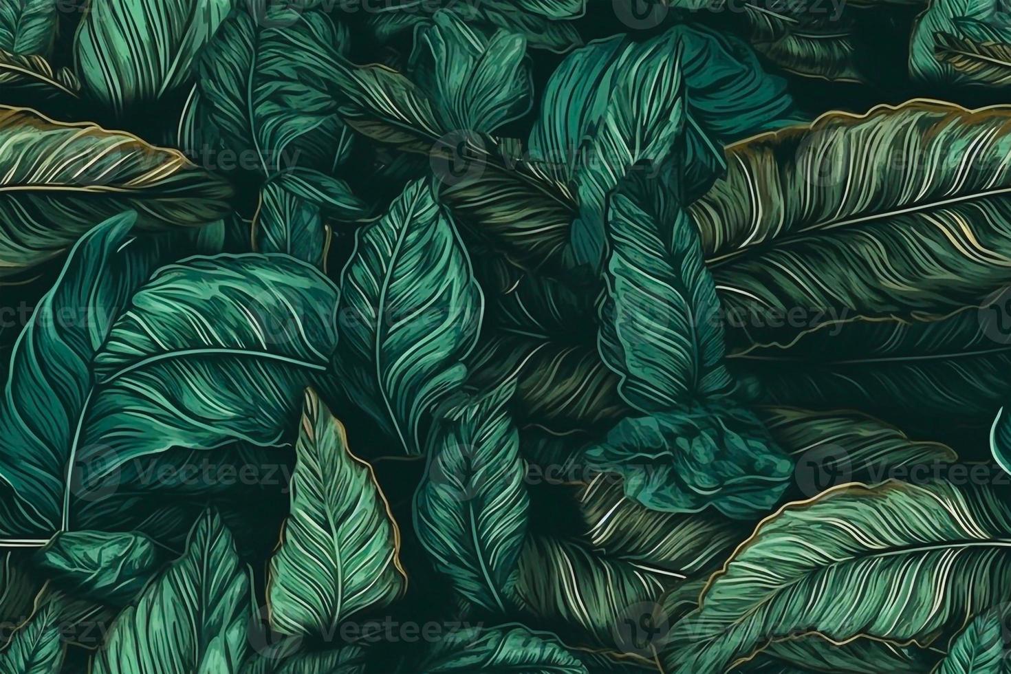 Abstract hand-drawn illustration. Tropical leaf botanical ornament seamless pattern. photo