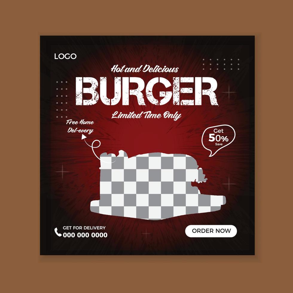 Super delicious Burger social media post design template. vector