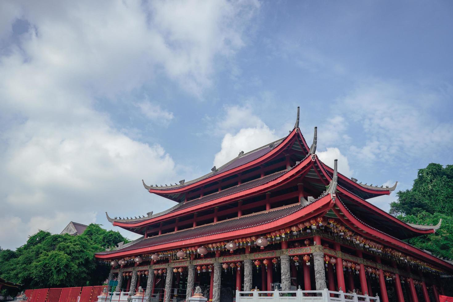 Chinese temple with guardian statue when chinese new year celebration. The photo is suitable to use for chinese new year, lunar new year background and content media.