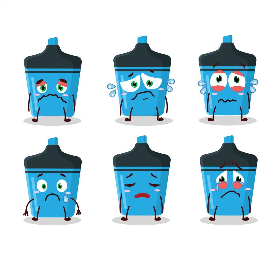 Blue highlighter cartoon character with sad expression vector