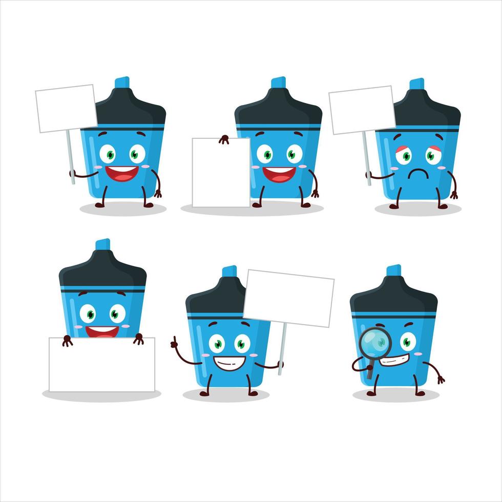 Blue highlighter cartoon character bring information board vector