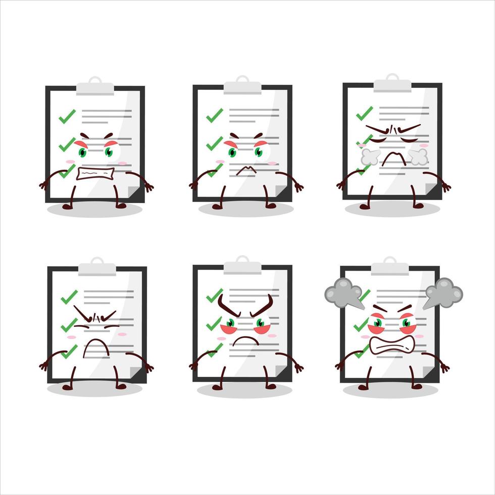Clipboard with checklist cartoon character with various angry expressions vector