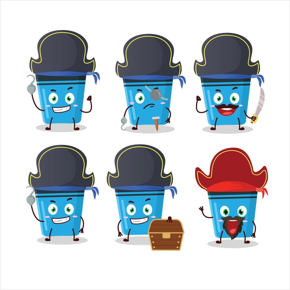 dibujos animados personaje de azul resaltador con varios piratas emoticones vector