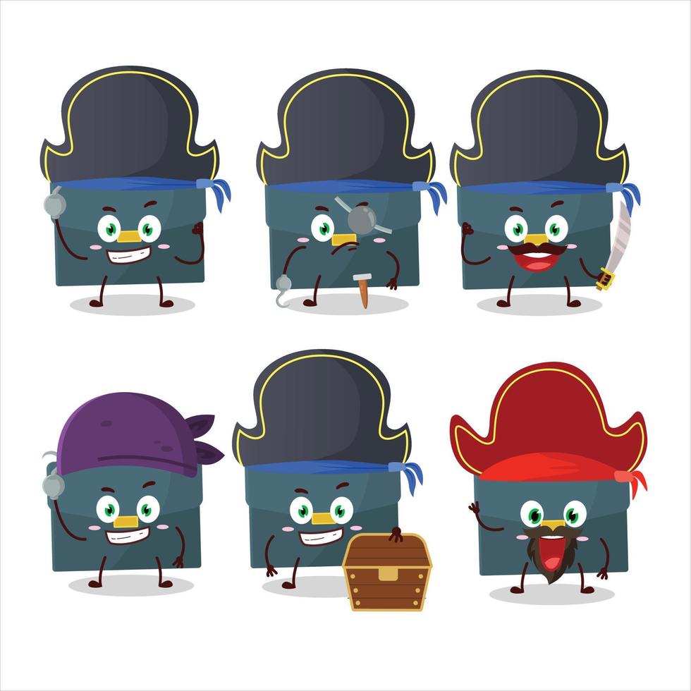 Cartoon character of briefcase with various pirates emoticons vector