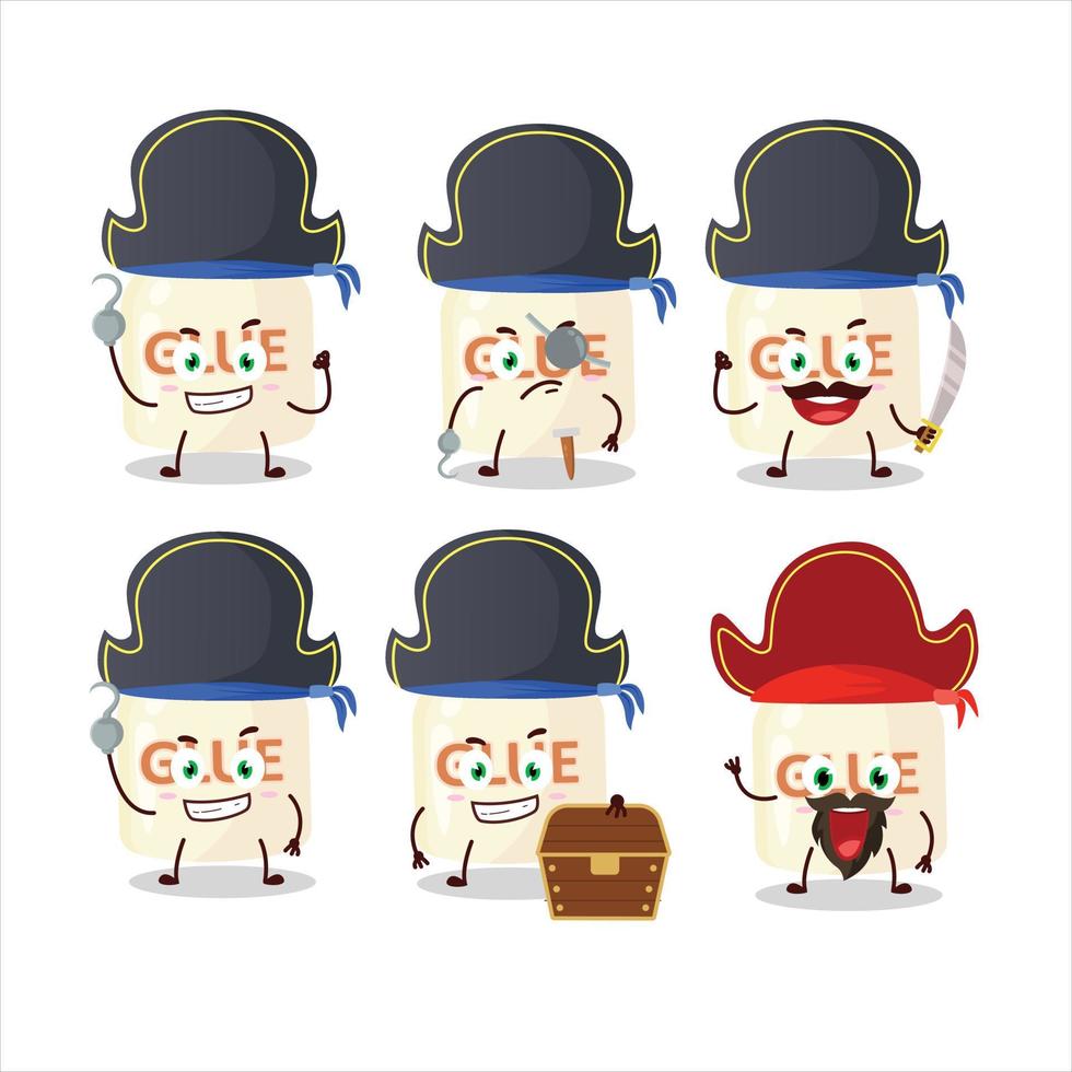 dibujos animados personaje de pegamento con varios piratas emoticones vector