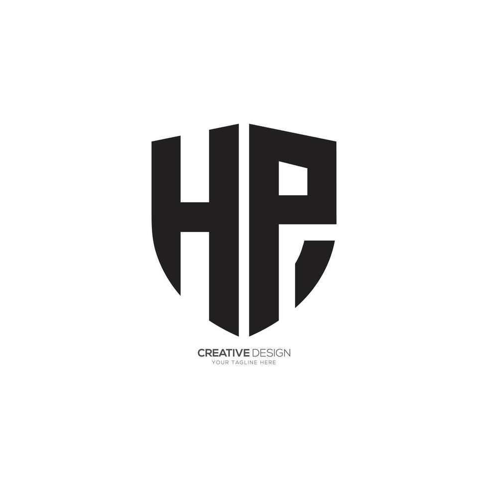 Modern letter H P with shield shape security business logo vector