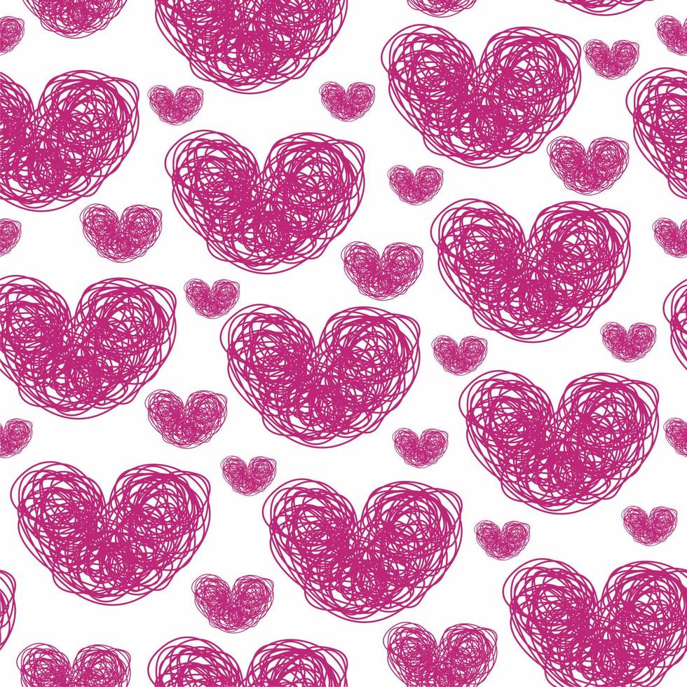 Seamless Pattern of Chalk Drawn Sketches Pink Hearts on Chalkboard Backdrop. Stylized Romantic Grunge. vector