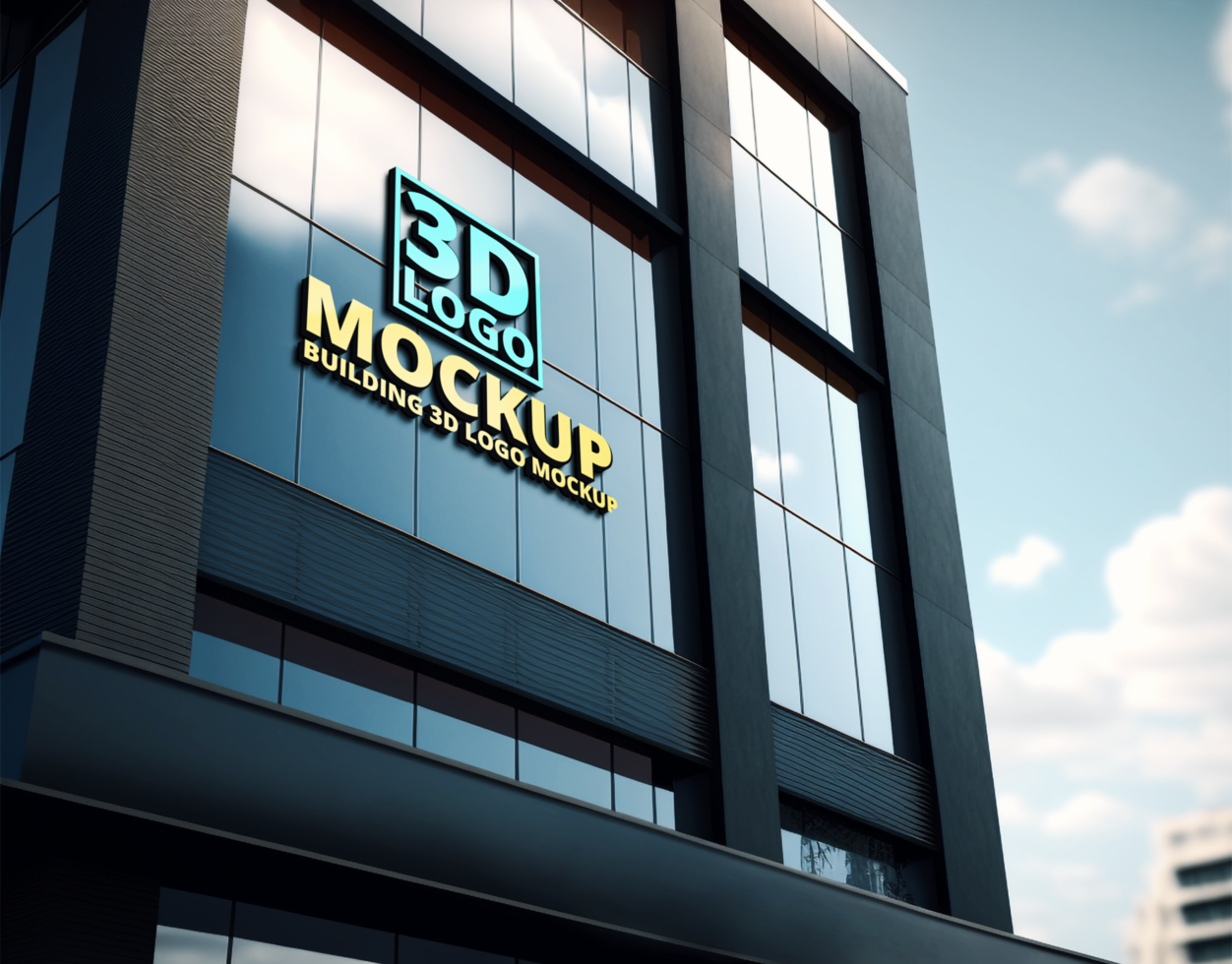 3D LOGO MOCKUP ON BUILDING GLASS psd