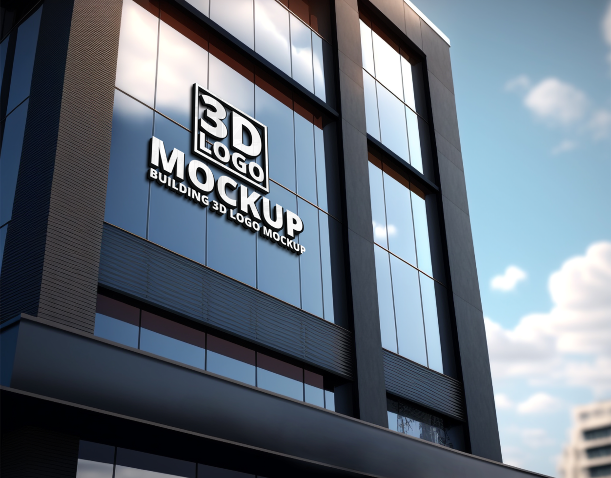 3D LOGO MOCKUP ON BUILDING GLASS psd