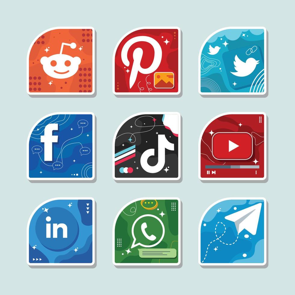 Social Media and Tech Apps Sticker Set vector