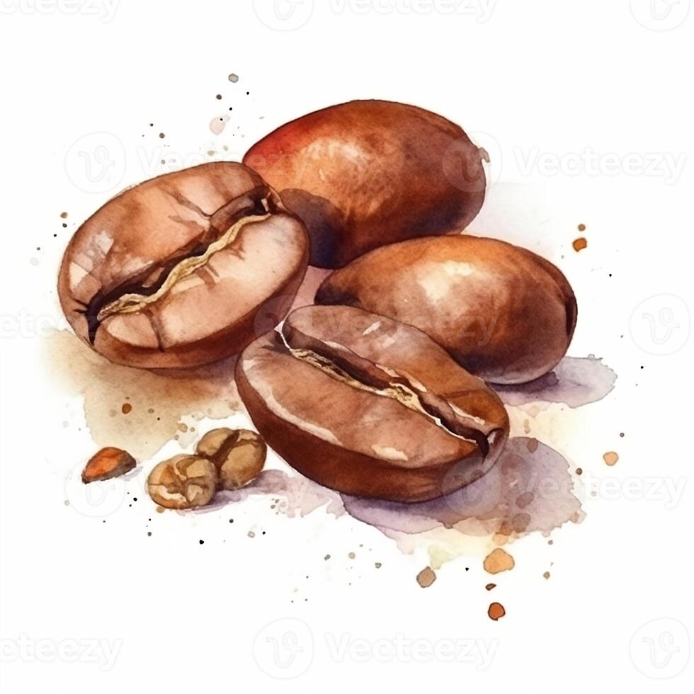 coffee grain macro watercolor illustration white background photo